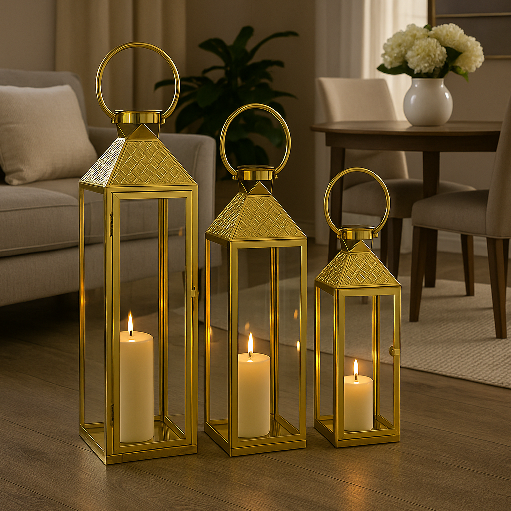 Luxury Gold Decorative Lantern Set (3 Pieces)